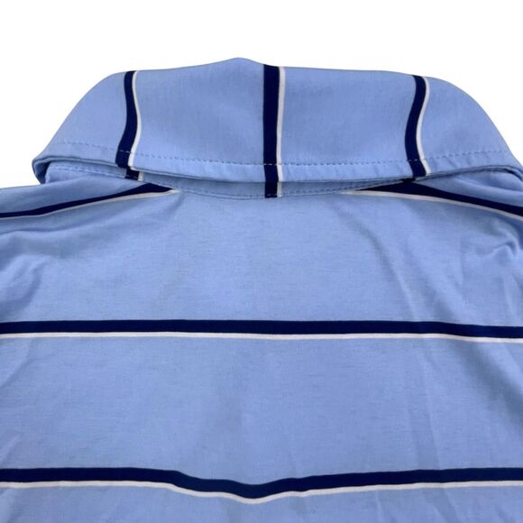 Draddy Sport Golf Polo Shirt Mens Medium Blue Striped Lightweight Stretch Logo - Picture 7 of 10
